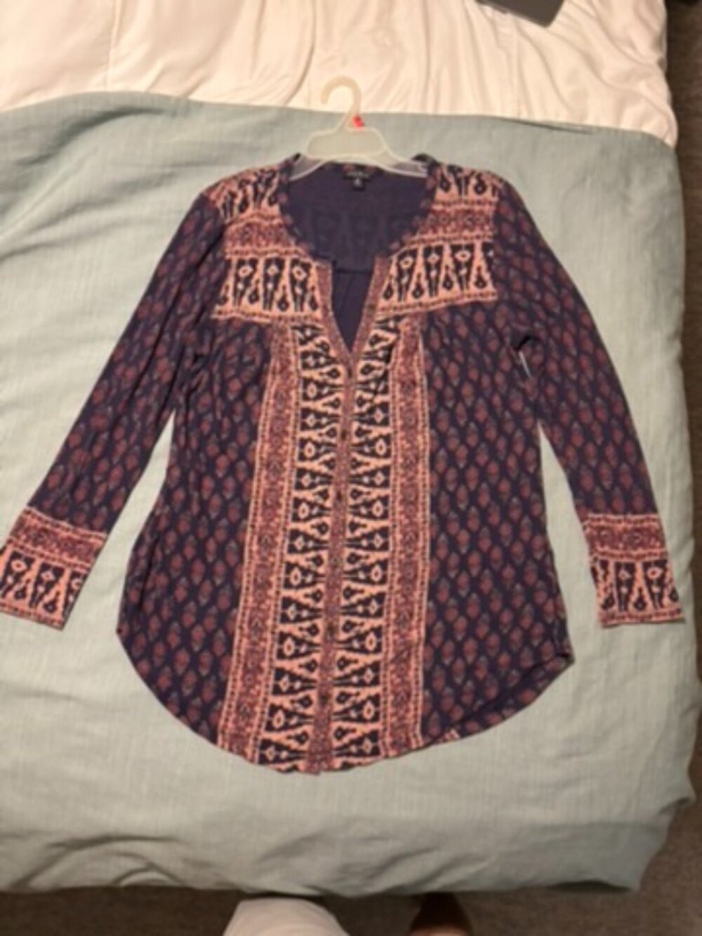 Lucky Brand Boho Navy Floral Print Blouse - Women's SIZE MED.